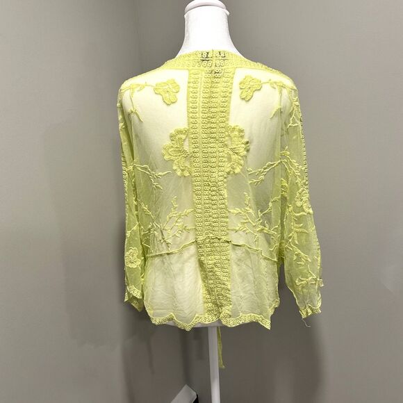Rachel Zoe Tie Front Neon Yellow Lace Kimono/Cover Up - Picture 3 of 4